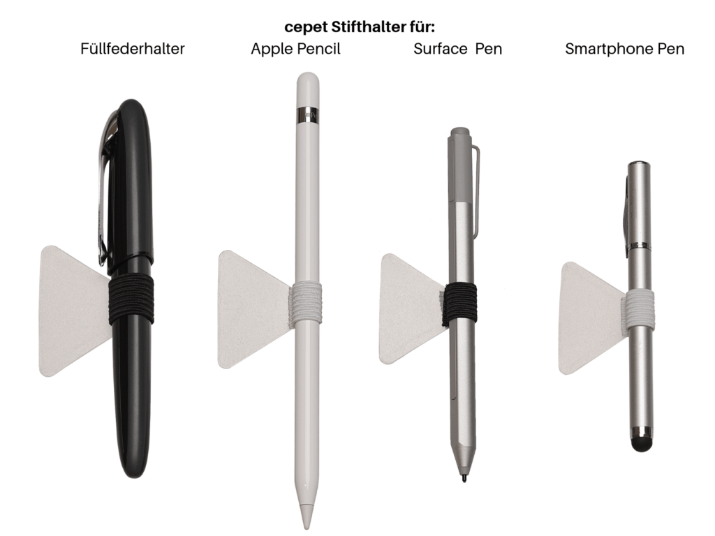 Stifthalter am Beispiel Füller, Apple Pencil, Surface Pen und SmartPen